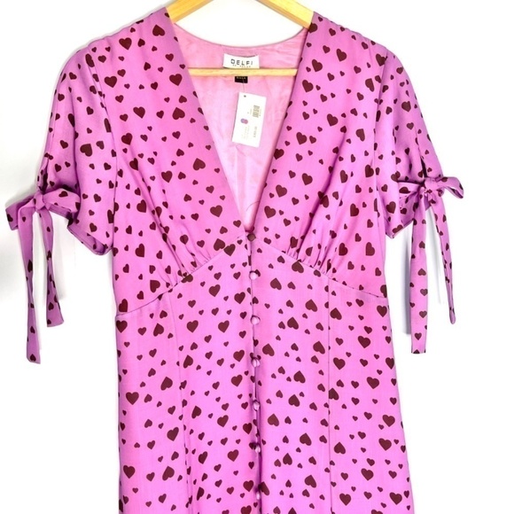 𝅺new Delfi Collective Purple Heart Print Yvette Midi Dress US M - Picture 5 of 11